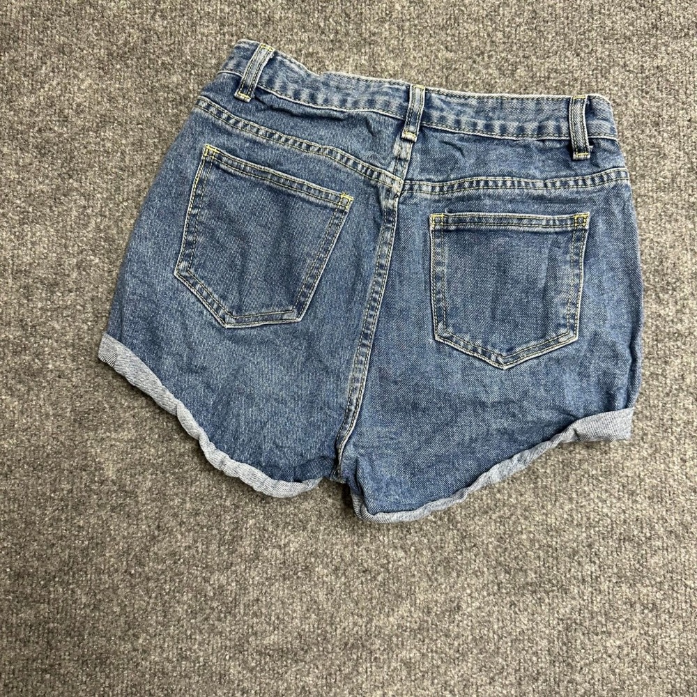 PrettyLittleThing Denim Shorts Womens Size 2 Blue High Waisted Cuffed Mom Summer - Picture 7 of 8